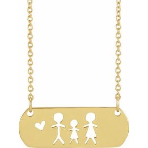 14K Yellow Father, Daughter, & Mother Stick Figure Family 18" Necklace