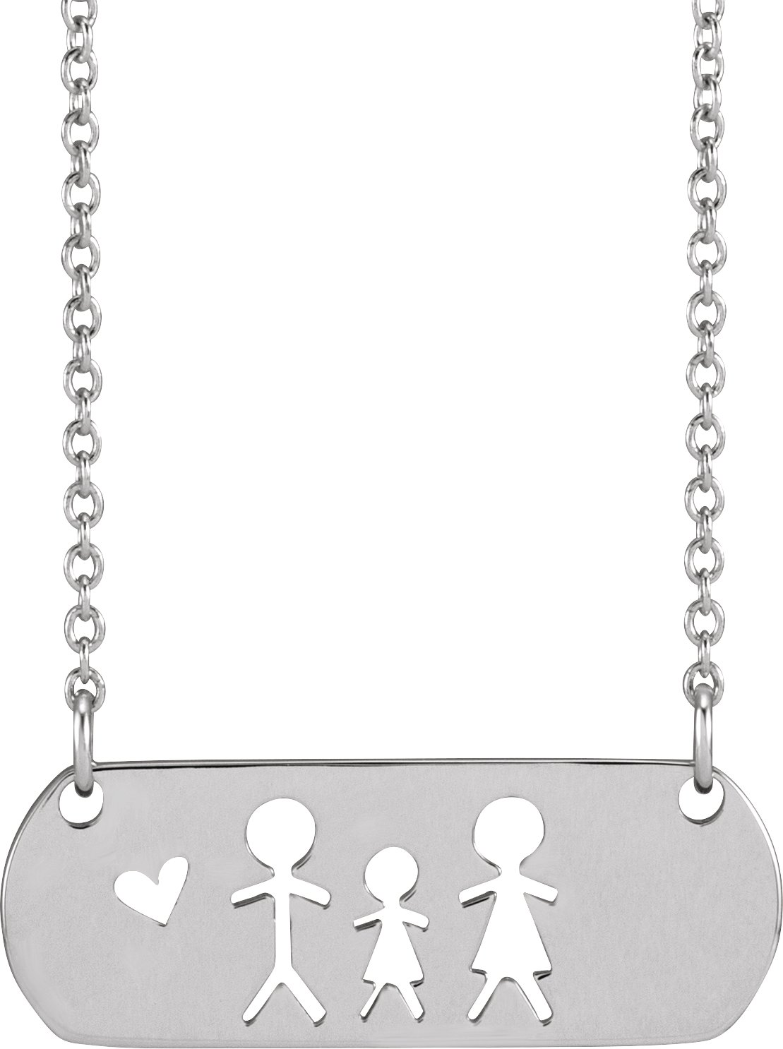 14K White Father, Daughter, & Mother Stick Figure Family 18" Necklace