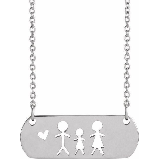 Sterling Silver Father, Daughter, & Mother Stick Figure Family 18