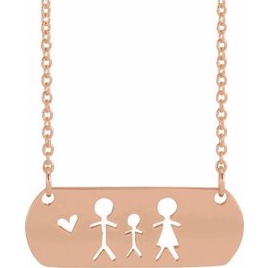 14K Rose Father, Son, & Mother Stick Figure Family 18" Necklace