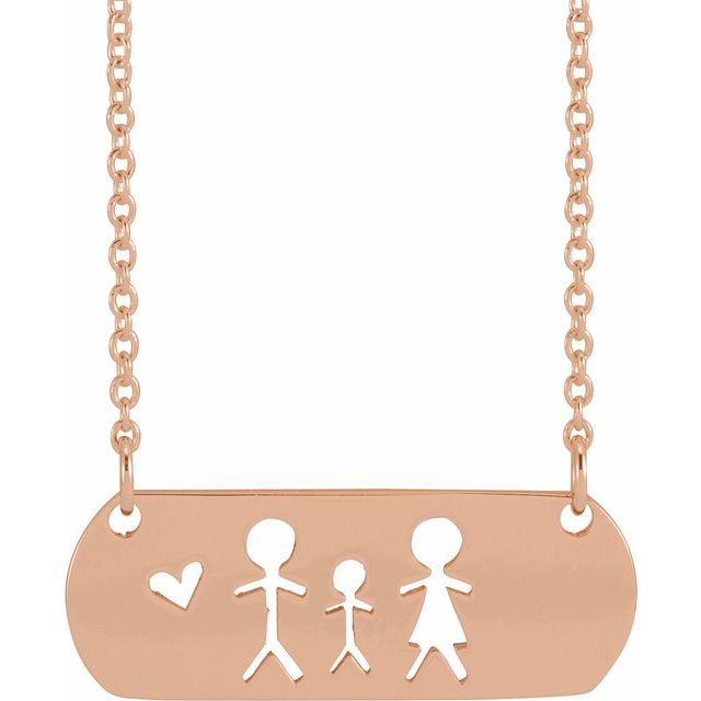 14K Rose Father, Son, & Mother Stick Figure Family 18 Necklace