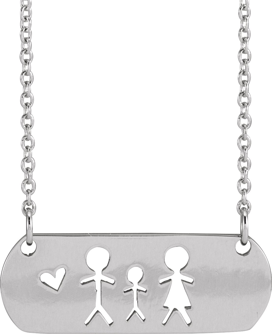 Sterling Silver Father, Son, & Mother Stick Figure Family 18" Necklace