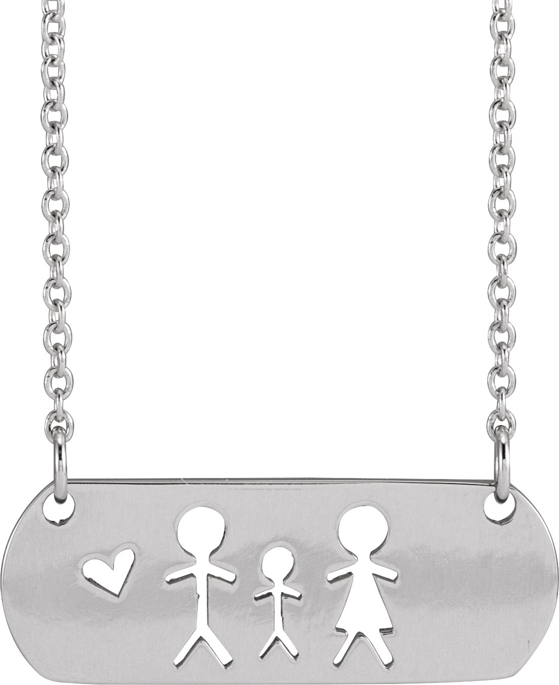 14K White Father, Son, & Mother Stick Figure Family 18" Necklace