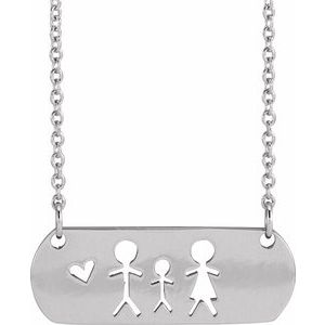 14K White Father, Son, & Mother Stick Figure Family 18" Necklace