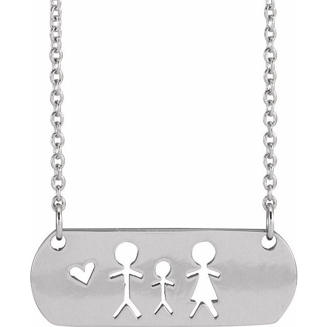 Sterling Silver Father, Son, & Mother Stick Figure Family 18 Necklace