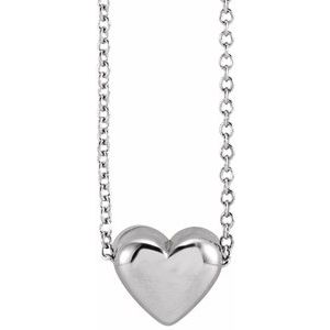 14K White Puffy Heart 16-18"Necklace
