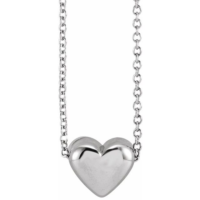 14K White Puffy Heart 16-18Necklace