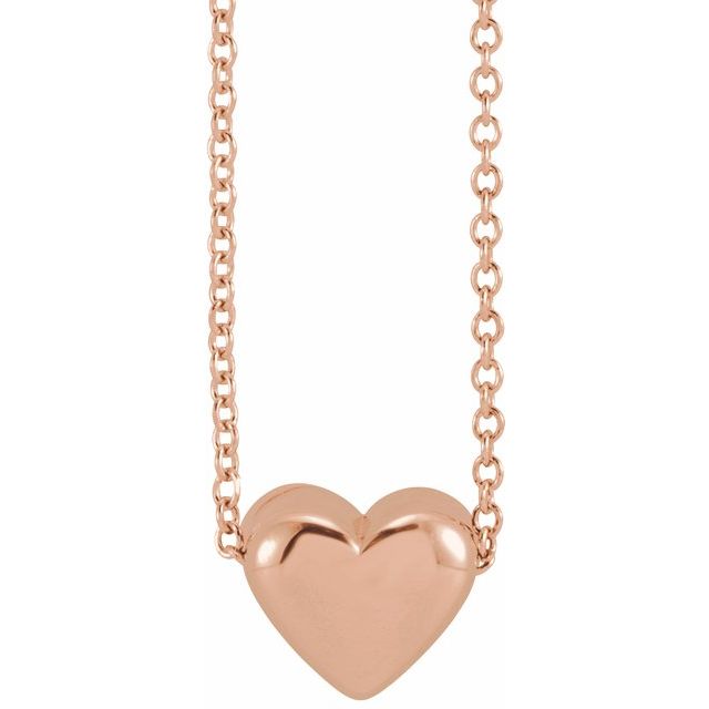 14K Rose Puffy Heart 16-18"Necklace