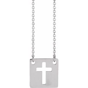 14K White Geometric Pierced Cross 18" Necklace