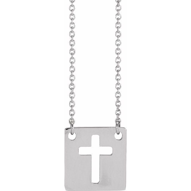 Sterling Silver Geometric Pierced Cross 18 Necklace