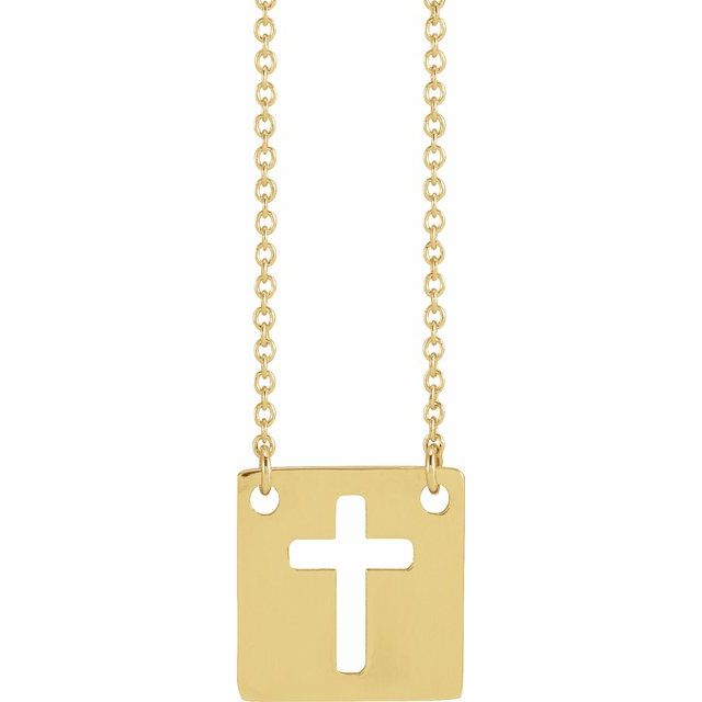 14K Yellow Geometric Pierced Cross 18 Necklace