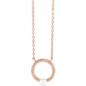 14K Rose Cultured Seed Pearl Circle 18" Necklace