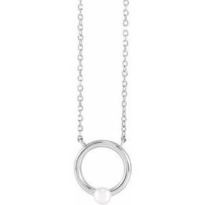 Sterling Silver Cultured Seed Pearl Circle 16" Necklace