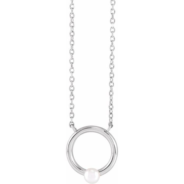 14K White Cultured Seed Pearl Circle 18 Necklace