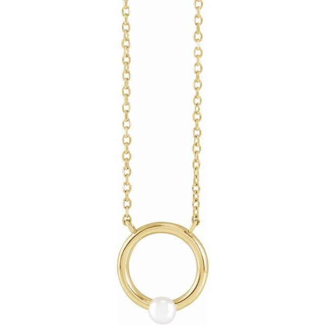 14K Yellow Cultured Seed Pearl Circle 16 Necklace