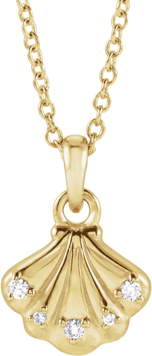 14K Yellow .03 CTW Natural Diamond Seashell 16-18" Necklace