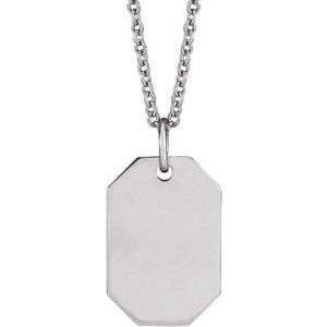 14K White 16.37x9.17 mm Dog Tag 16-18" Necklace