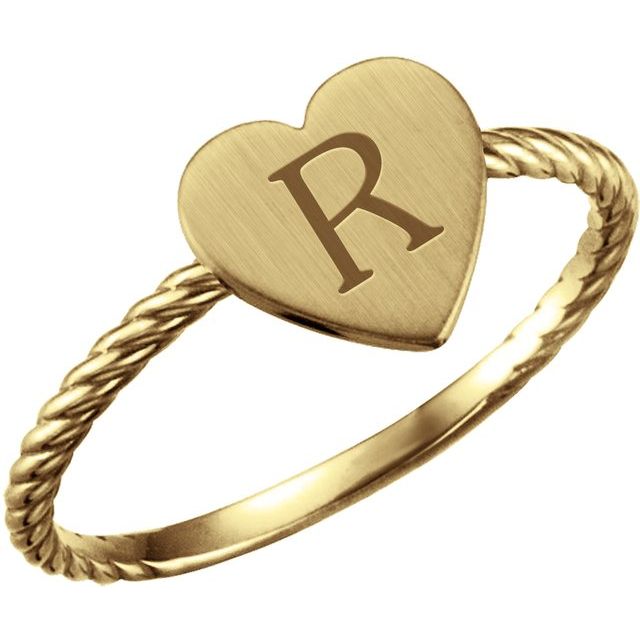 14K Yellow Heart Engravable Rope Ring 