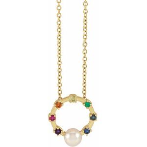 14K Yellow Akoya Cultured Pearl Hold You Forever® Rainbow Baby 18" Necklace 