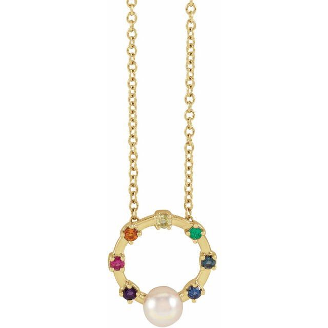 14K Yellow Akoya Cultured Pearl Hold You Forever® Rainbow Baby 18 Necklace 
