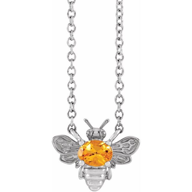 Sterling Silver Natural Orange Garnet Bee 16" Necklace