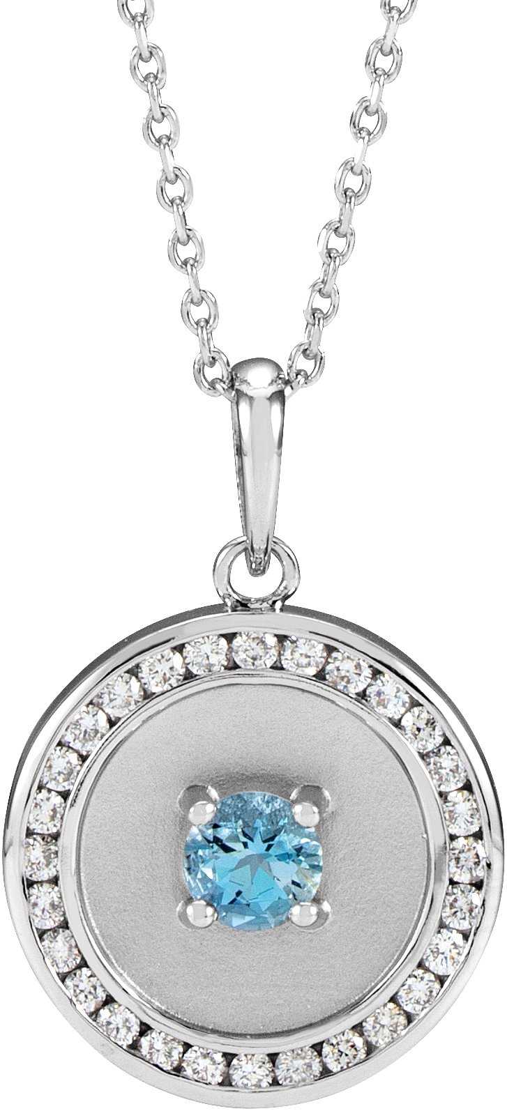 14K White Natural Aquamarine & 1/4 CTW Natural Diamond Disc 16-18" Necklace