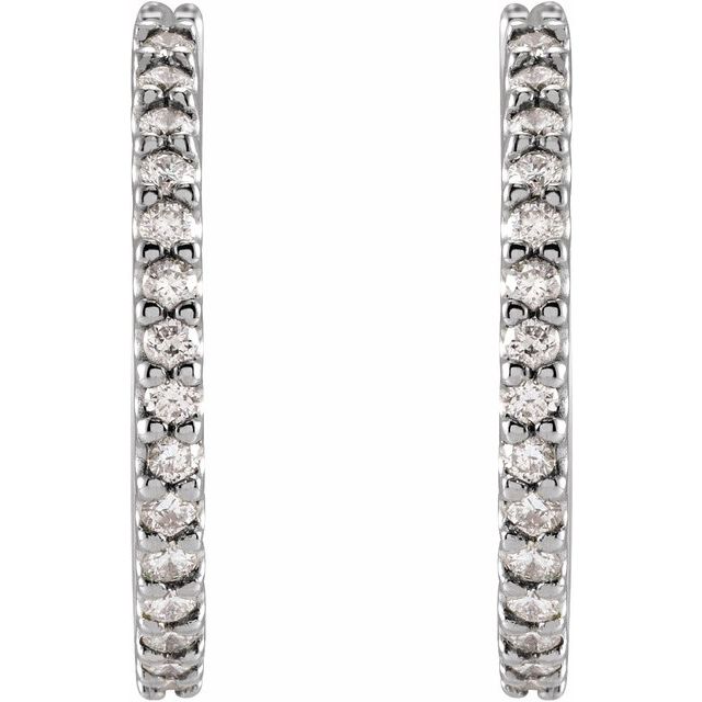 14K White 18 mm 5/8 CTW Natural Diamond Huggie Hoop Earrings