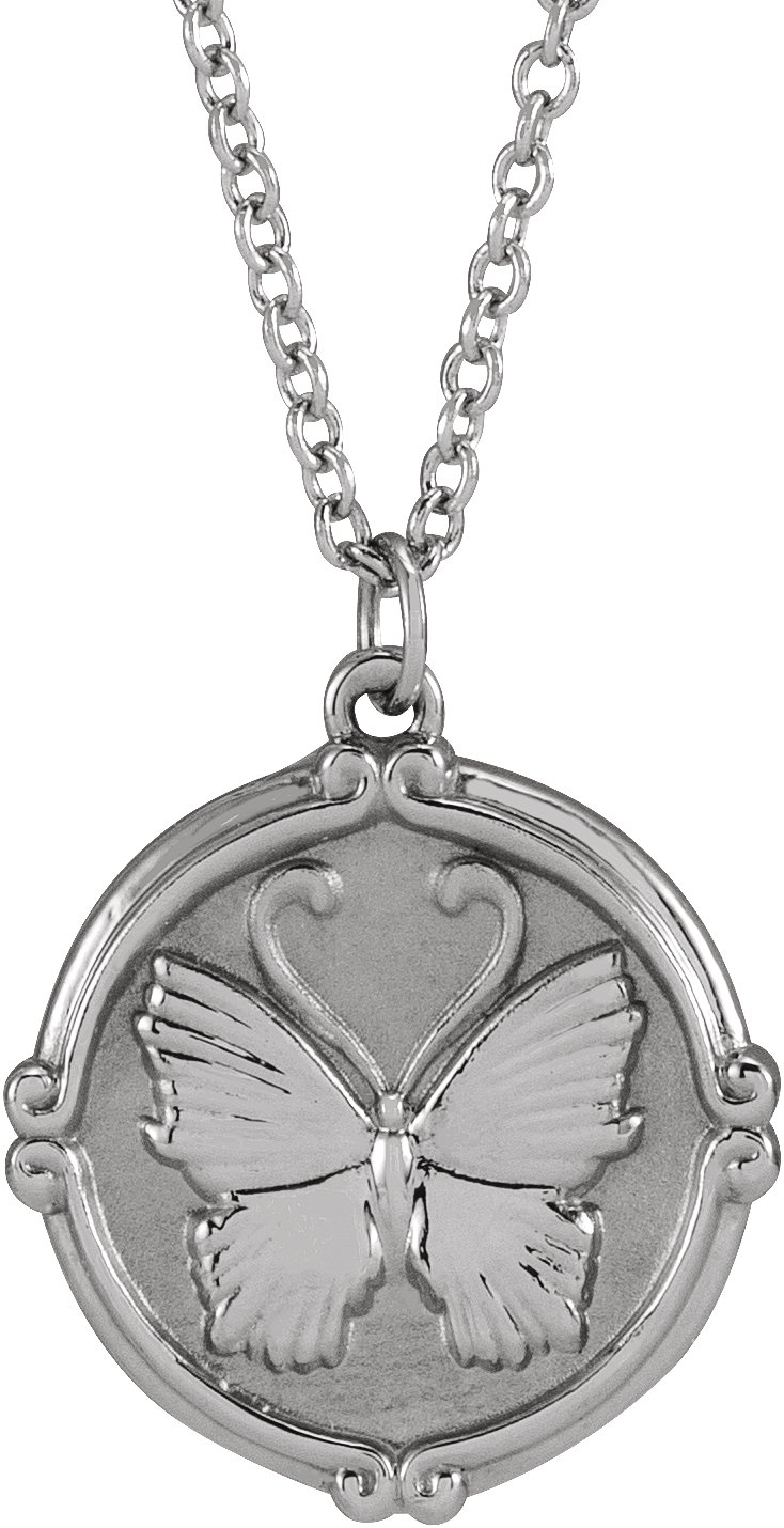 14K White Butterfly Medallion 16 18 inch Necklace Ref. 17467640