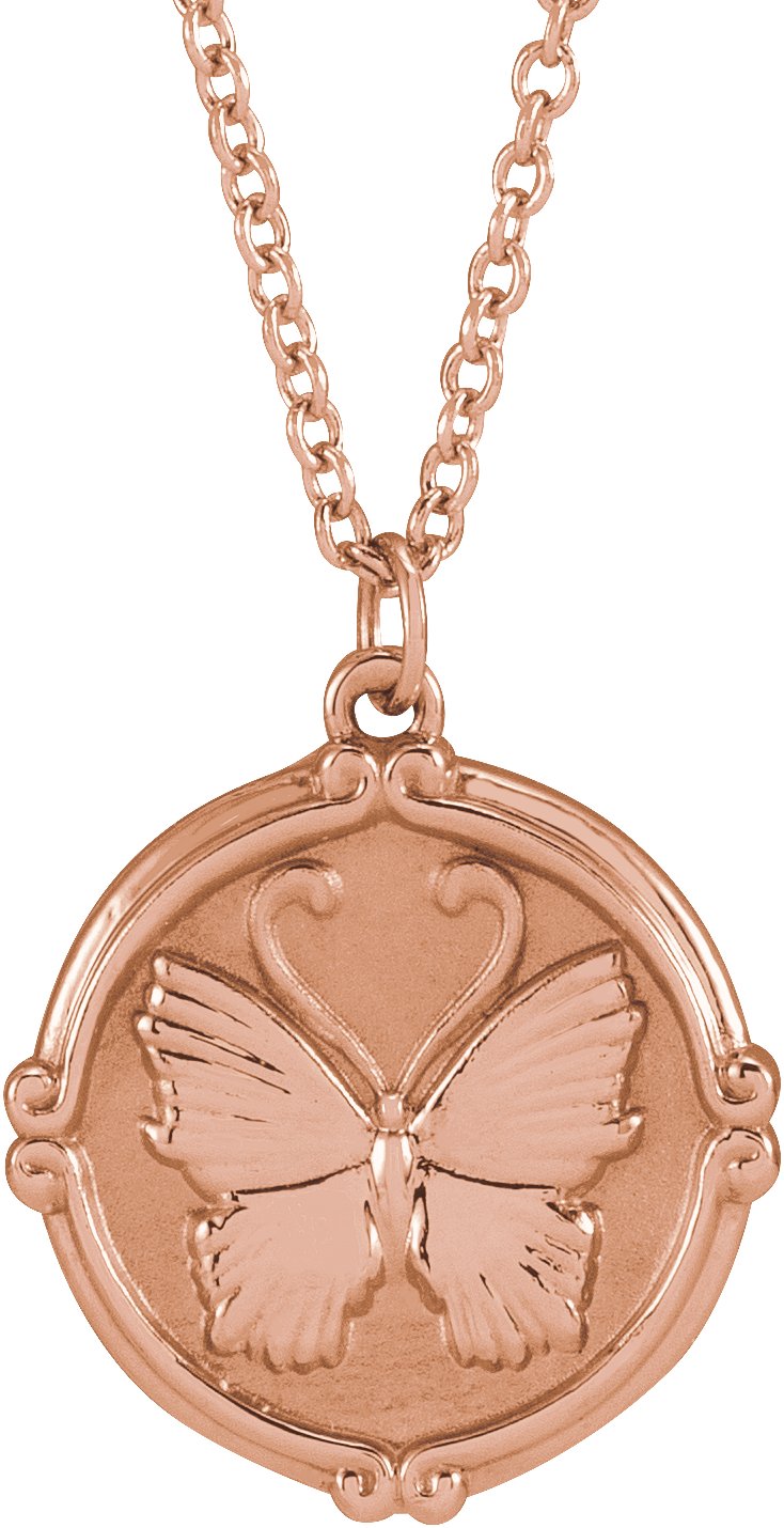 14K Rose Butterfly Medallion 16-18" Necklace