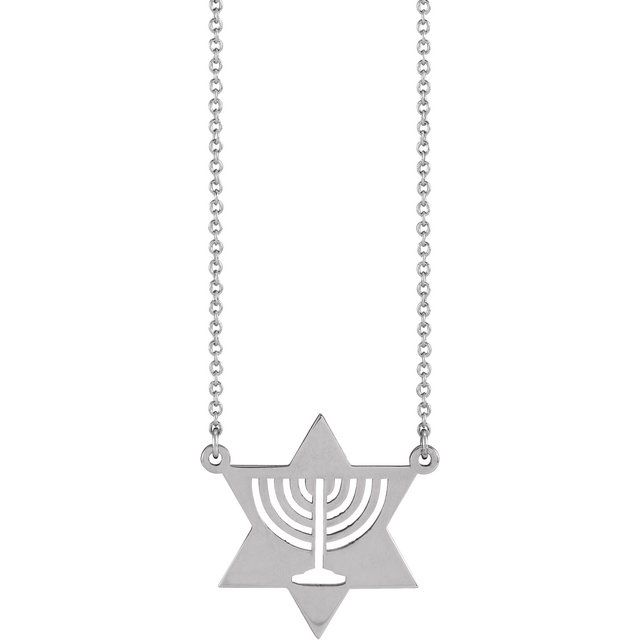 Sterling Silver Menorah Star 18 Necklace