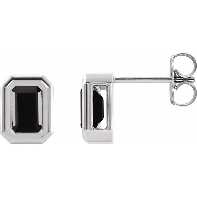 Sterling Silver Natural Black Onyx Solitaire Earrings