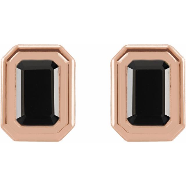 14K Rose Natural Onyx Solitaire Earrings