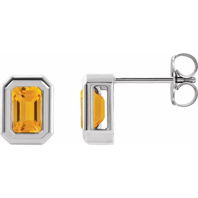 Sterling Silver Natural Citrine Solitaire Earrings