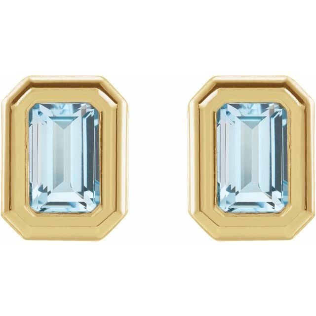 14K Yellow Natural Sky Blue Topaz Solitaire Earrings