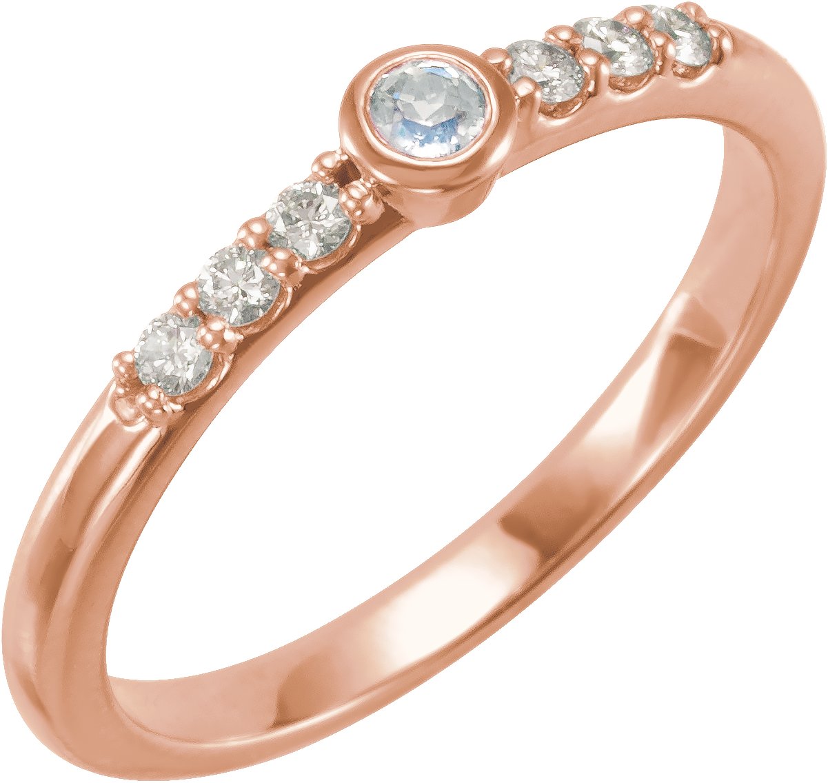 14K Rose Natural Blue Sheen Moonstone & 1/6 CTW Natural Diamond Stackable Ring