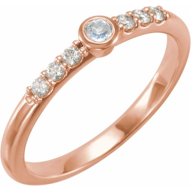14K Rose Natural Moonstone & 1/6 CTW Natural Diamond Stackable Ring