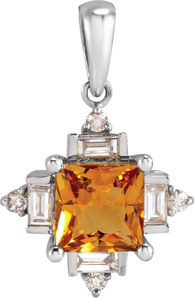 Natural Rhodolite Garnet & 1/5 CTW Natural Diamond Geometric Pendant