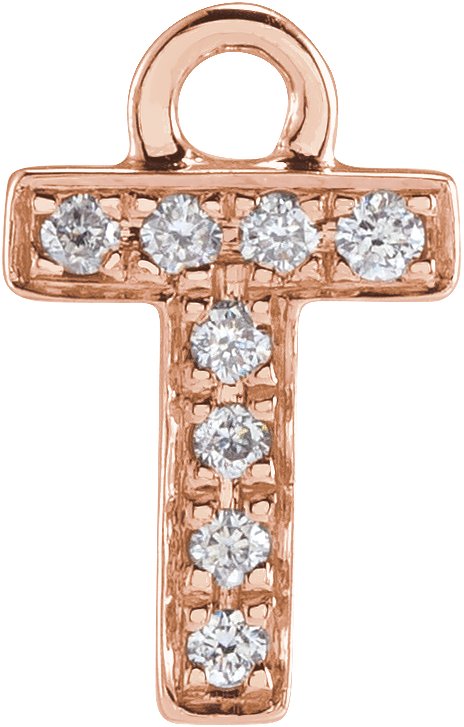14K Rose .03 CTW Natural Diamond Initial T Dangle