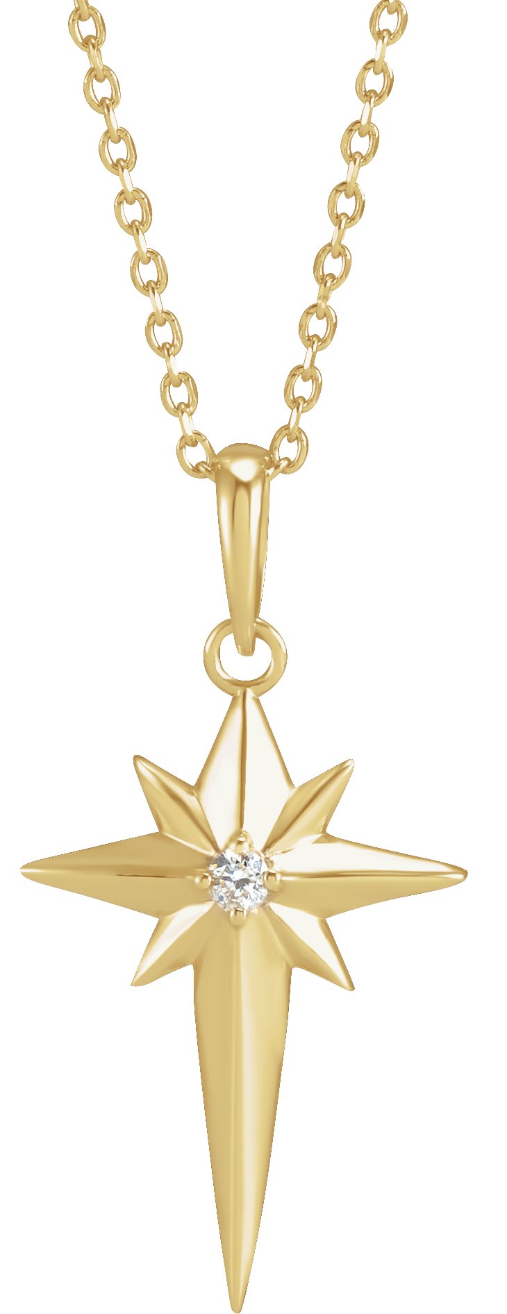 14K Yellow .03 CT Natural Diamond Star Cross 16-18" Necklace