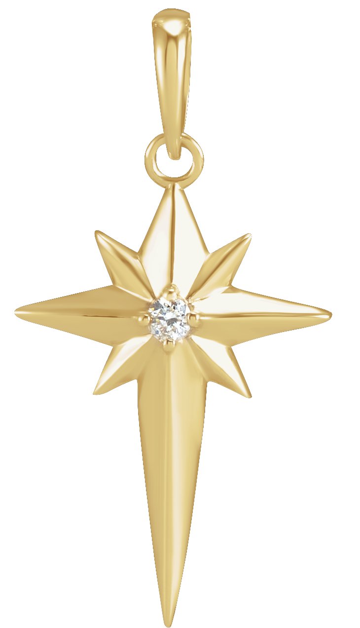 14K Yellow .03 CT Natural Diamond Celestial Cross Pendant