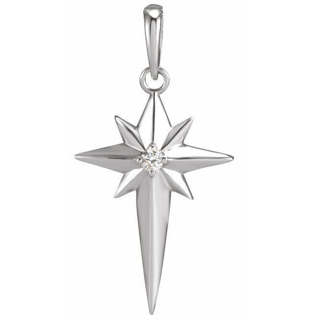 14K White .03 CT Natural Diamond Star Cross Pendant