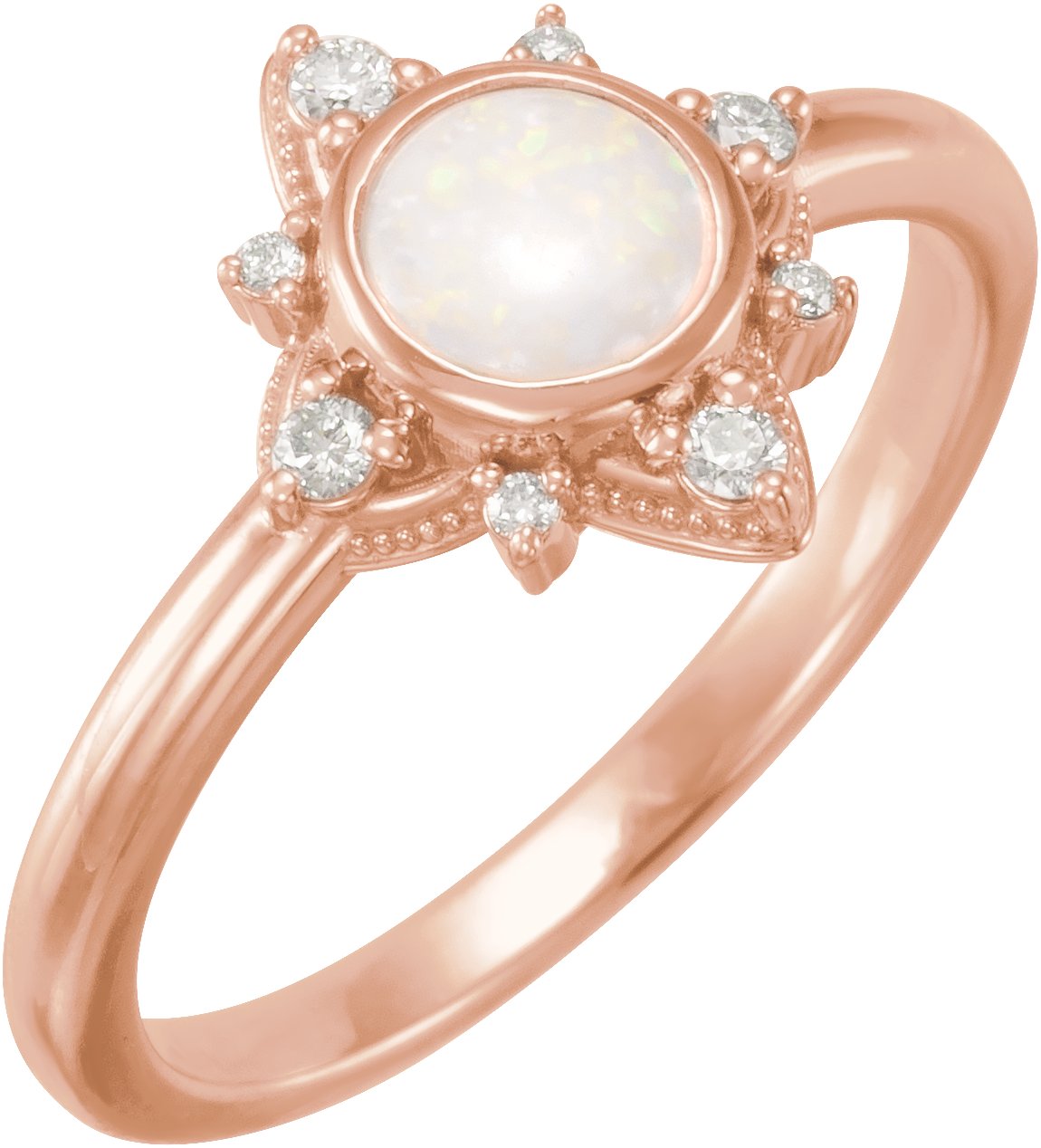 14K Rose Natural White Opal & 1/10 CTW Natural Diamond Halo-Style Ring