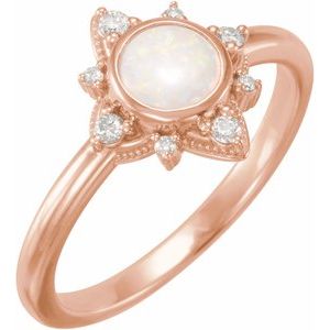 14K Rose Natural White Opal & 1/10 CTW Natural Diamond Halo-Style Ring