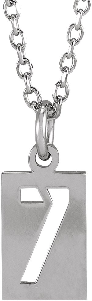 Sterling Silver Pierced Numeral 7 Dog Tag 16-18" Necklace