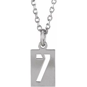 14K White Pierced Numeral 7 Dog Tag 16-18" Necklace