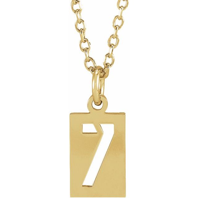 14K Yellow Pierced Numeral 7 Dog Tag 16-18 Necklace