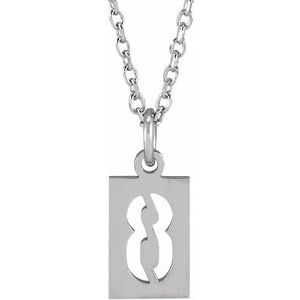 14K White Pierced Numeral 8 Dog Tag 16-18" Necklace