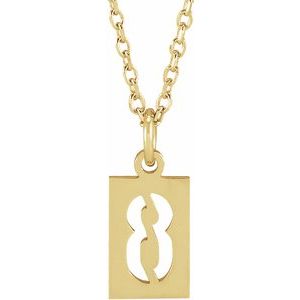 14K Yellow Pierced Numeral 8 Dog Tag 16-18" Necklace