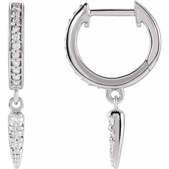 14K White 1/5 CTW Natural Diamond Hinged Hoop Spike Earrings