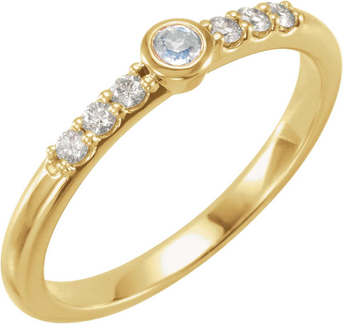 14K Yellow Natural Blue Sheen Moonstone & 1/6 CTW Natural Diamond Stackable Ring